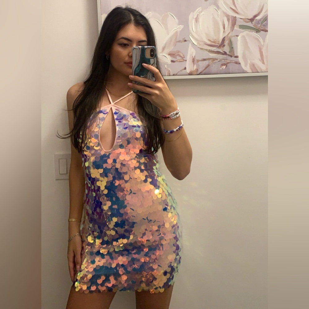 Lovers + Friends Sequin Mini Dress in Iridescent Blue and Purple - Picture 3 of 5